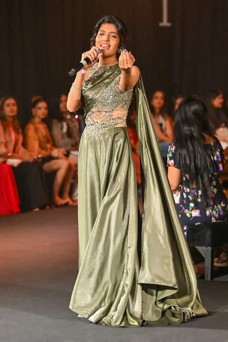 Jigar & Nikita Olender Embellished Slit Gown 