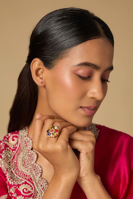 Karisa Designs Navratna Kundan Ring 