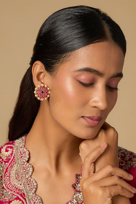 Karisa Designs Lal Chakra Kundan Stud Earrings 
