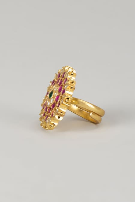 Karisa Designs_Pink Stones Dovi Floral Studded Ring _Online_at_Aza_Fashions