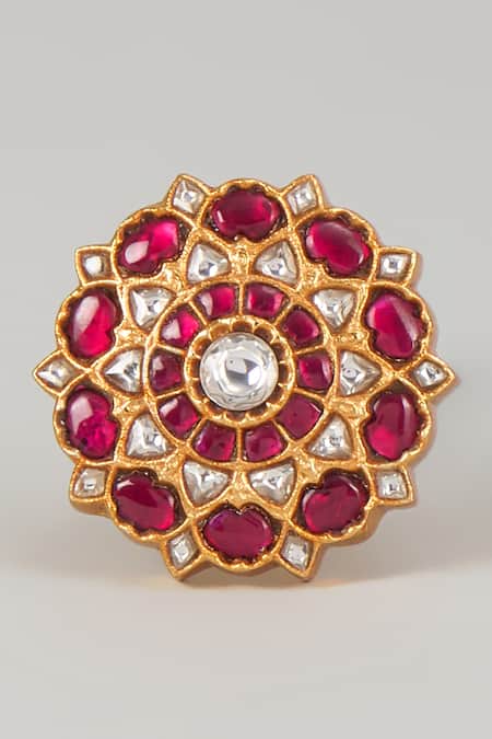 Karisa Designs Phool Red Kundan Ring 