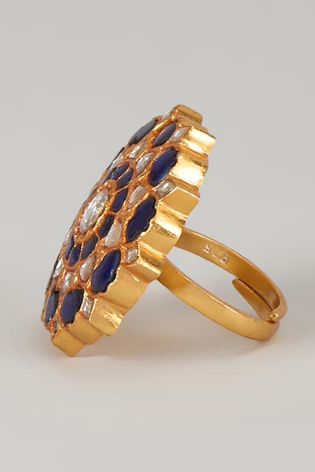 Karisa Designs_Blue Stones Phool Kundan Ring _Online_at_Aza_Fashions
