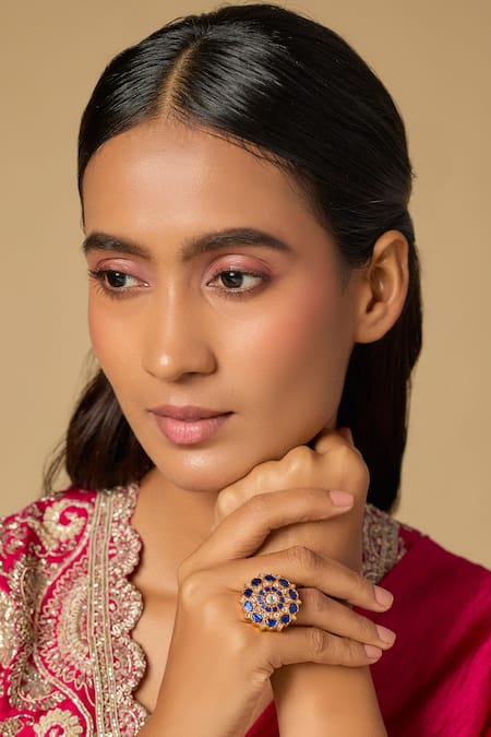 Karisa Designs Phool Blue Kundan Ring 