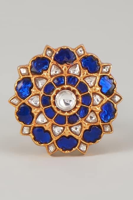 Karisa Designs Phool Blue Kundan Ring 