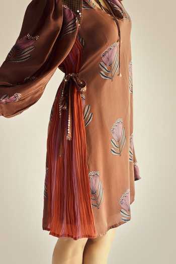 Neetiandmudita_Brown Crepe Keyhole Neck Mocha Petal Dress _Online_at_Aza_Fashions