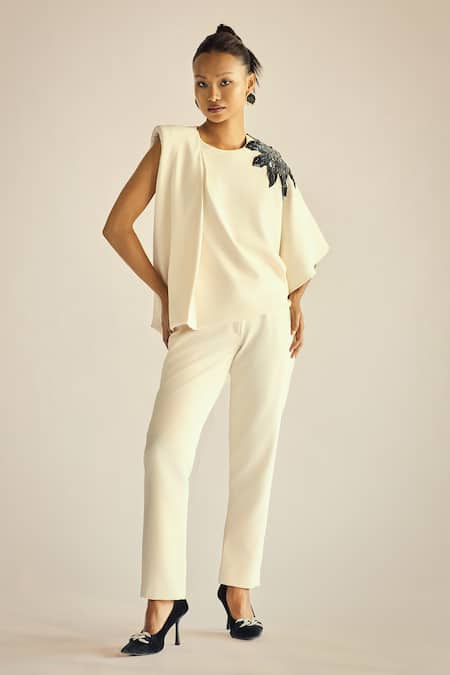 Neetiandmudita Embellished Shoulder Top & Trouser Set 