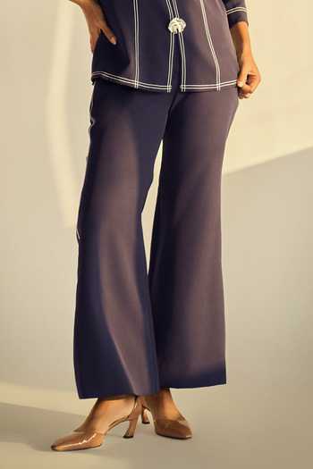 Neetiandmudita_Navy Crepe Square Neck Structured Top And Trouser Set _at_Aza_Fashions
