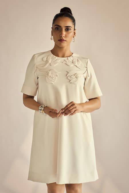 Neetiandmudita Floral Applique Short Dress 