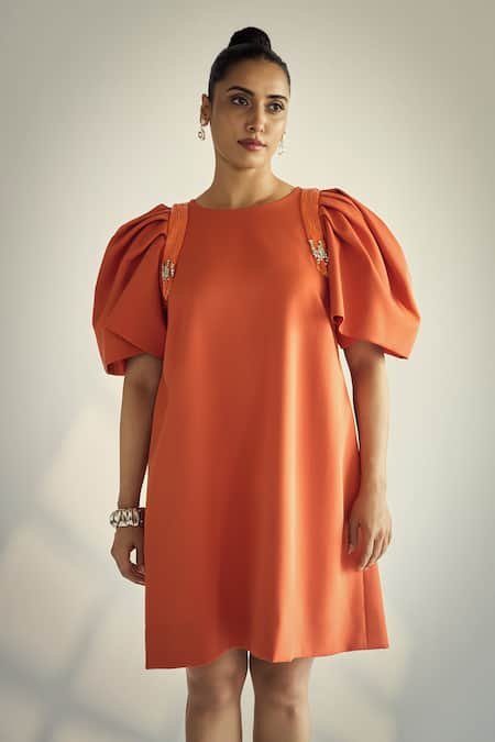 Neetiandmudita Tangerine Sleeve Dress 