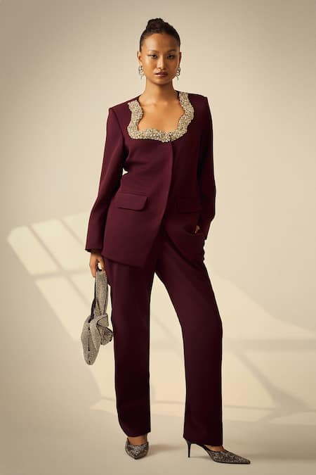 Neetiandmudita Placed Embellished Top & Pant Set 