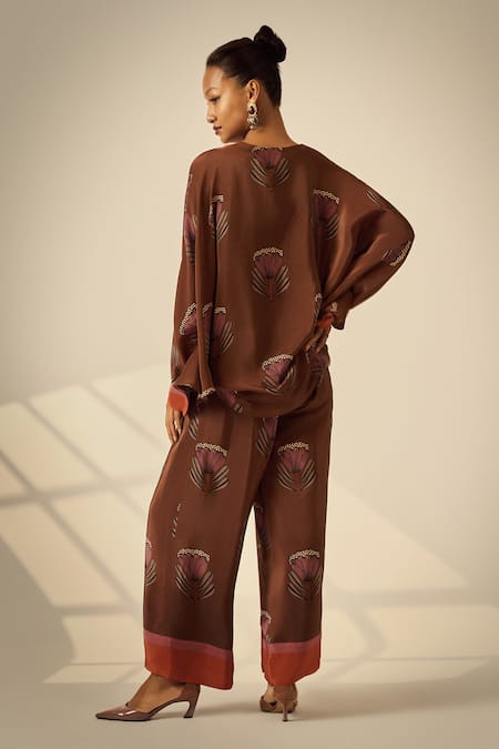 Neetiandmudita Mocha Petal Kaftan & Pant Set 