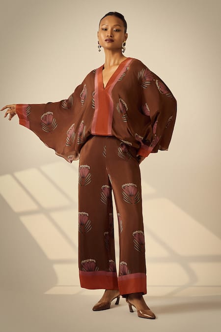 Neetiandmudita Mocha Petal Kaftan & Pant Set 