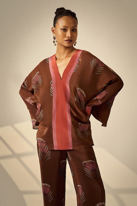 Neetiandmudita Mocha Petal Print Top 