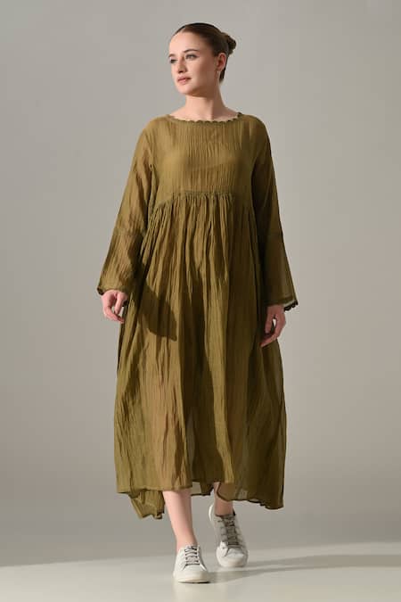 Samant Chauhan Olive Gathered Dress 
