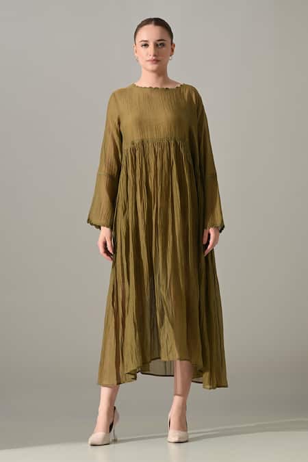Samant Chauhan Olive Gathered Dress 