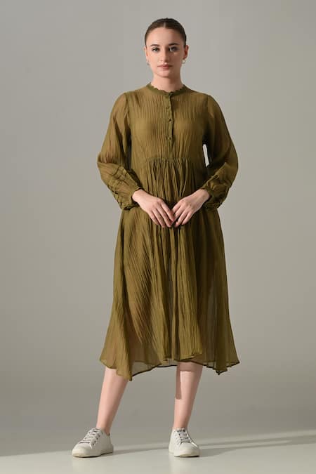 Samant Chauhan Olive Button Down Dress 