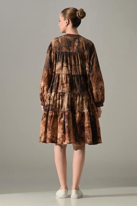 Samant Chauhan Earth Brown Tie Dye Tiered Dress 