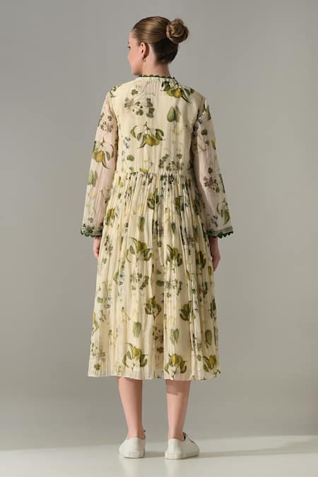 Samant Chauhan Cream Botanical Print Jacket With Dress 