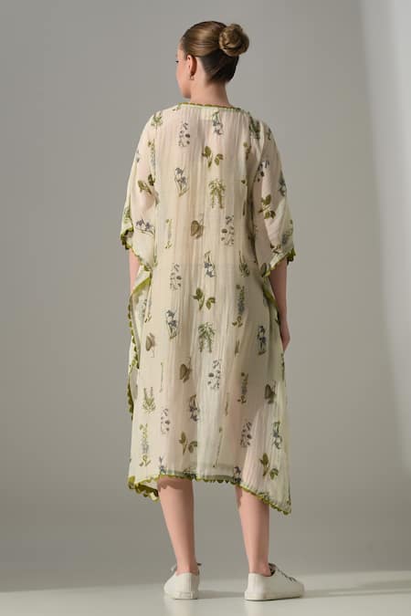 Samant Chauhan Cream Floral Print Cotton Silk Kaftan 