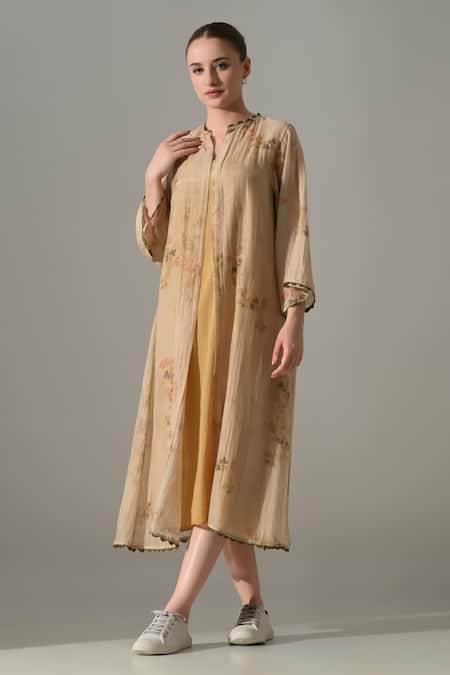 Samant Chauhan Beige Printed Jacket With Dress 