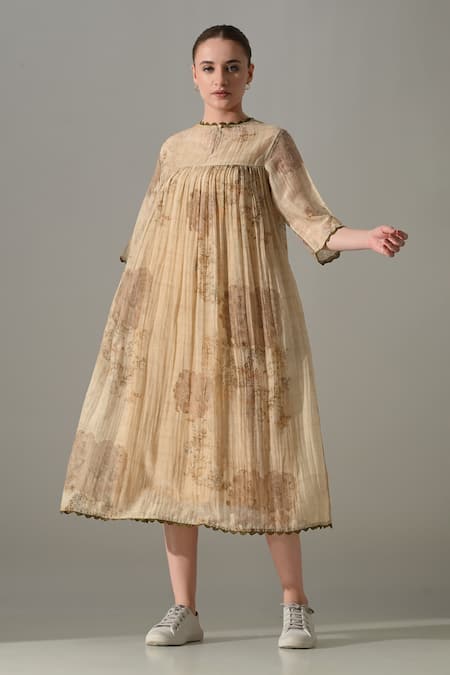 Samant Chauhan Floral Print Cotton Silk Midi Dress 