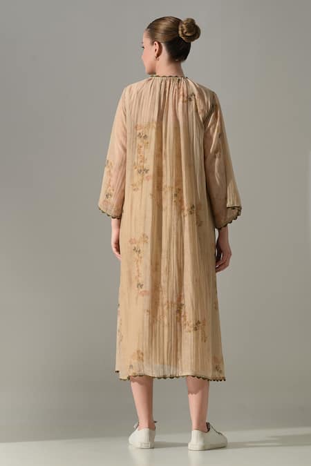Samant Chauhan Floral Print Cotton Silk Midi Dress 