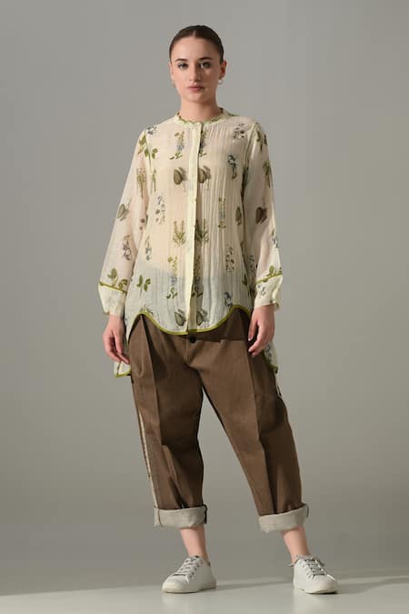 Samant Chauhan Printed Cotton Silk Kurta & Trouser Set 