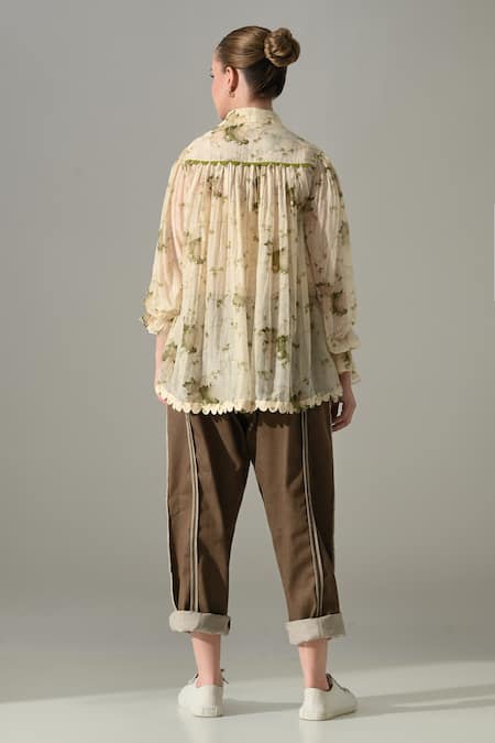 Samant Chauhan Botanical Print Gathered Shirt & Trouser Set 