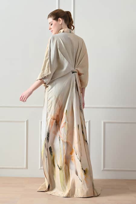 Samant Chauhan Beige Abstract Print Draped Dress 