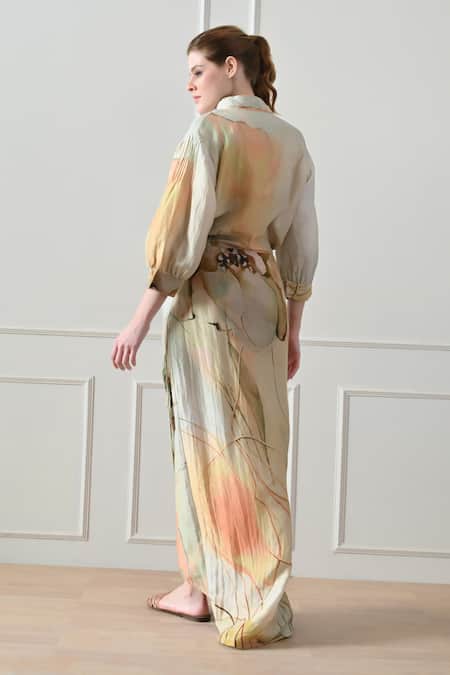 Samant Chauhan Beige Floral Print Dress 