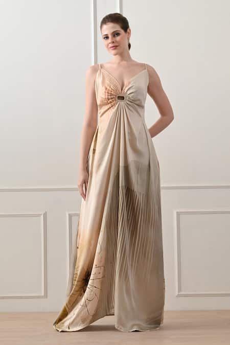 Samant Chauhan Ombre Draped Cotton Linen Gown 