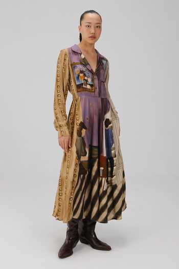 Cord_Multi Color Cotton Collared Living Room Print Shirt Dress _at_Aza_Fashions