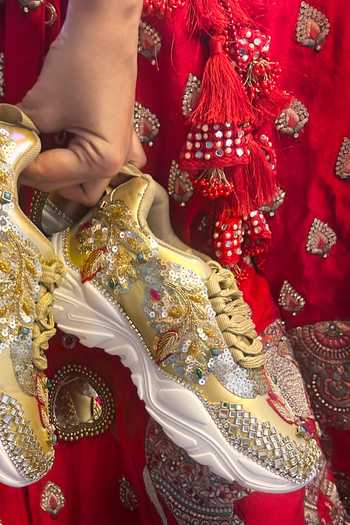 Chal Jooti_Gold Ballad Of Colours Floral Embellished Sneakers _Online_at_Aza_Fashions