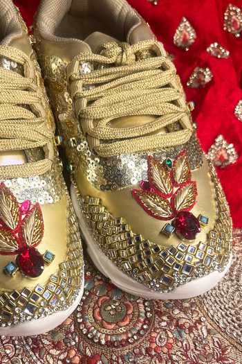 Buy_Chal Jooti_Gold Ballad Of Colours Floral Embellished Sneakers _Online_at_Aza_Fashions