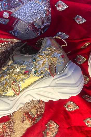 Shop_Chal Jooti_Gold Ballad Of Colours Floral Embellished Sneakers _Online_at_Aza_Fashions