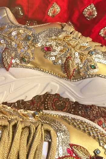 Chal Jooti_Gold Ballad Of Colours Floral Embellished Sneakers _at_Aza_Fashions