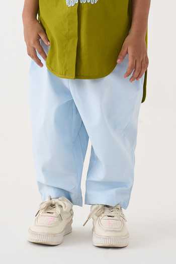 Buy_Three_Green Cotton, Poplin Embroidery Floral Shirt And Pant Set _Online_at_Aza_Fashions