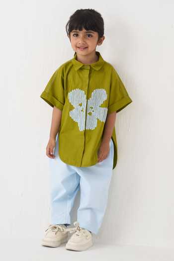 Three Floral Embroidered Shirt & Pant Set 
