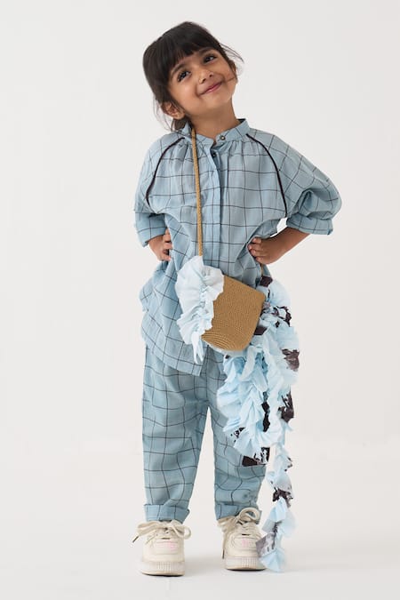 Three Chequered Top & Pant Set 