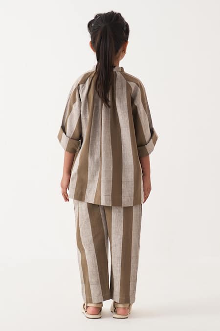 Three Cedar Stripe Handwoven Cotton Top & Pant Set 