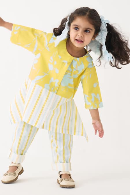 Three_Blue Cotton, Poplin Stripe Pattern Shirt And Pant Set _Online_at_Aza_Fashions