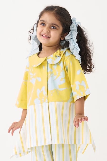 Shop_Three_Blue Cotton, Poplin Stripe Pattern Shirt And Pant Set _Online_at_Aza_Fashions