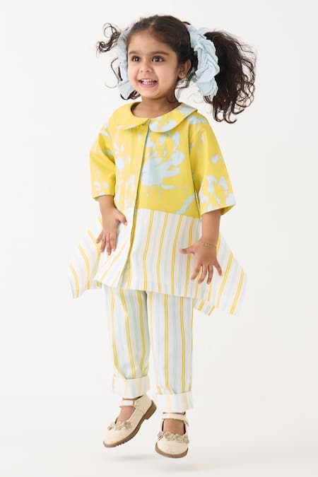 Three_Blue Cotton, Poplin Stripe Pattern Shirt And Pant Set _at_Aza_Fashions