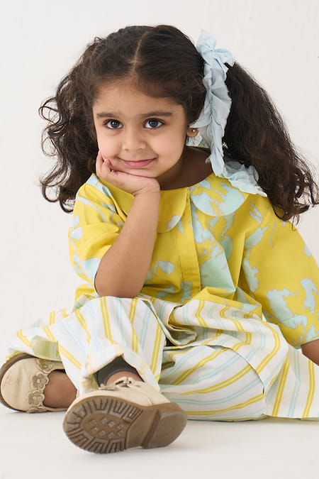 Buy_Three_Blue Cotton, Poplin Stripe Pattern Shirt And Pant Set 