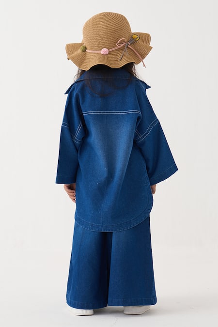 Three Embroidered Denim Top & Pant Set 