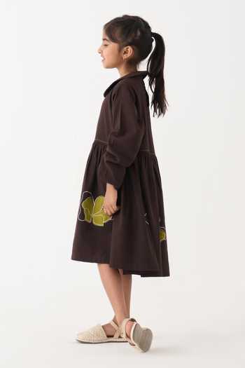 Buy_Three_Brown Cotton Applique Handwoven Peter Pan Collar Dress _Online_at_Aza_Fashions