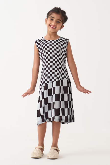 Three Asymmetrical Chequered Dress