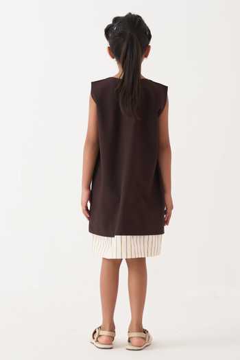 Three Floral Applique Striped Hem Dress 