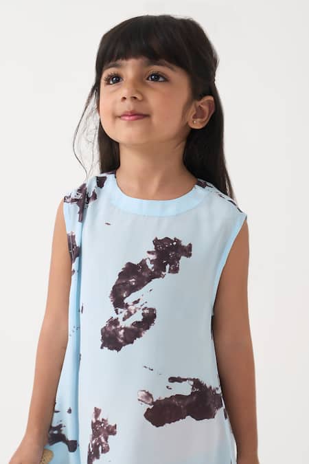 Shop_Three_Blue Crepe Panel Print Dress 