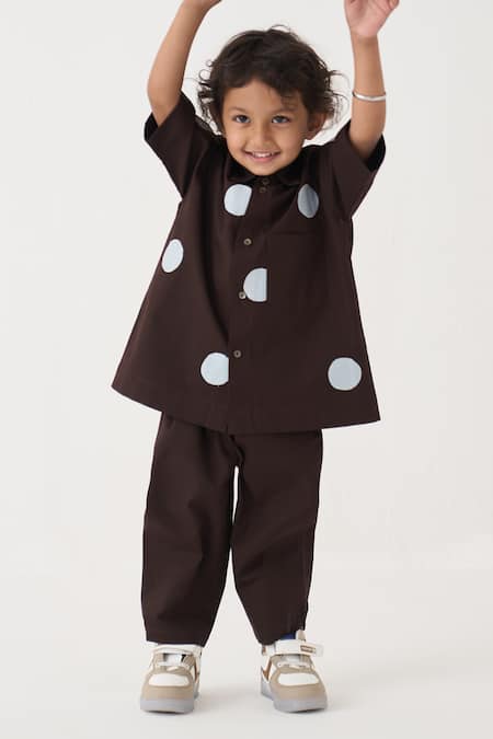 Buy Three Brown Poplin, Cotton Polka Dot Pattern Shirt And Pant Set Online at Aza Fashions Buy_Three_Brown Poplin, Cotton Polka Dot Pattern Shirt And Pant Set _Online_at_Aza_Fashions